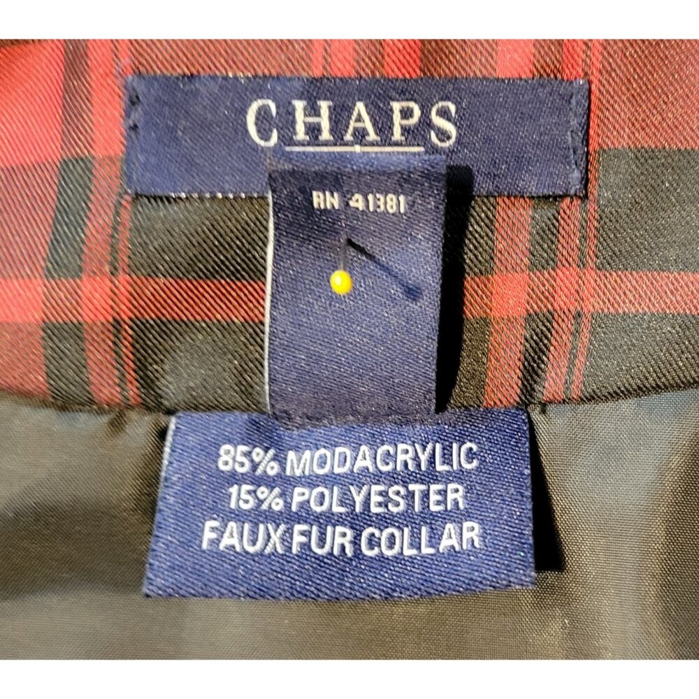 Chaps Red Plaid Womens Vest XL Faux Fur Collar - Picture 5 of 6